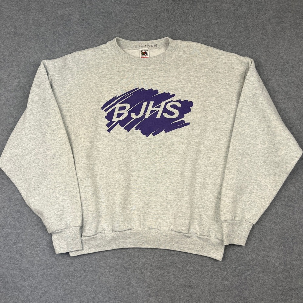 Vintage Fruit of the Loom Sweatshirt Mens XL Gray BJHS Graphic Pullover USA Made